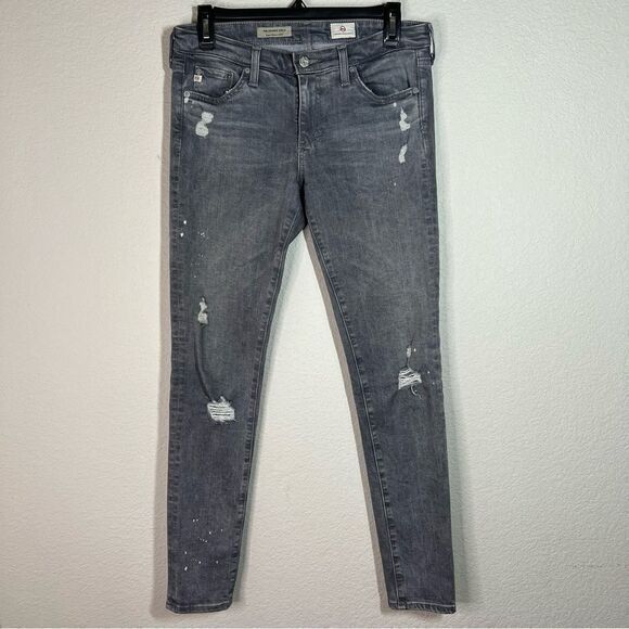 Adriano Goldschmied Gray Distressed Super Skinny Legging Ankle Jeans Women Sz 27 - Picture 1 of 13
